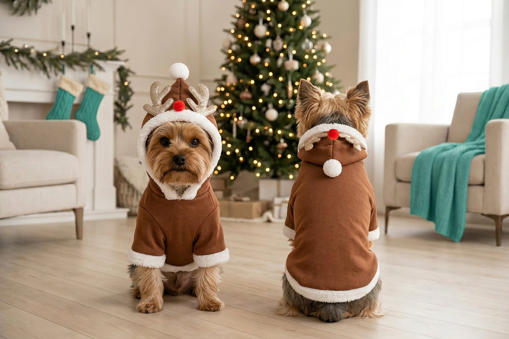Dog’s reindeer hoodie